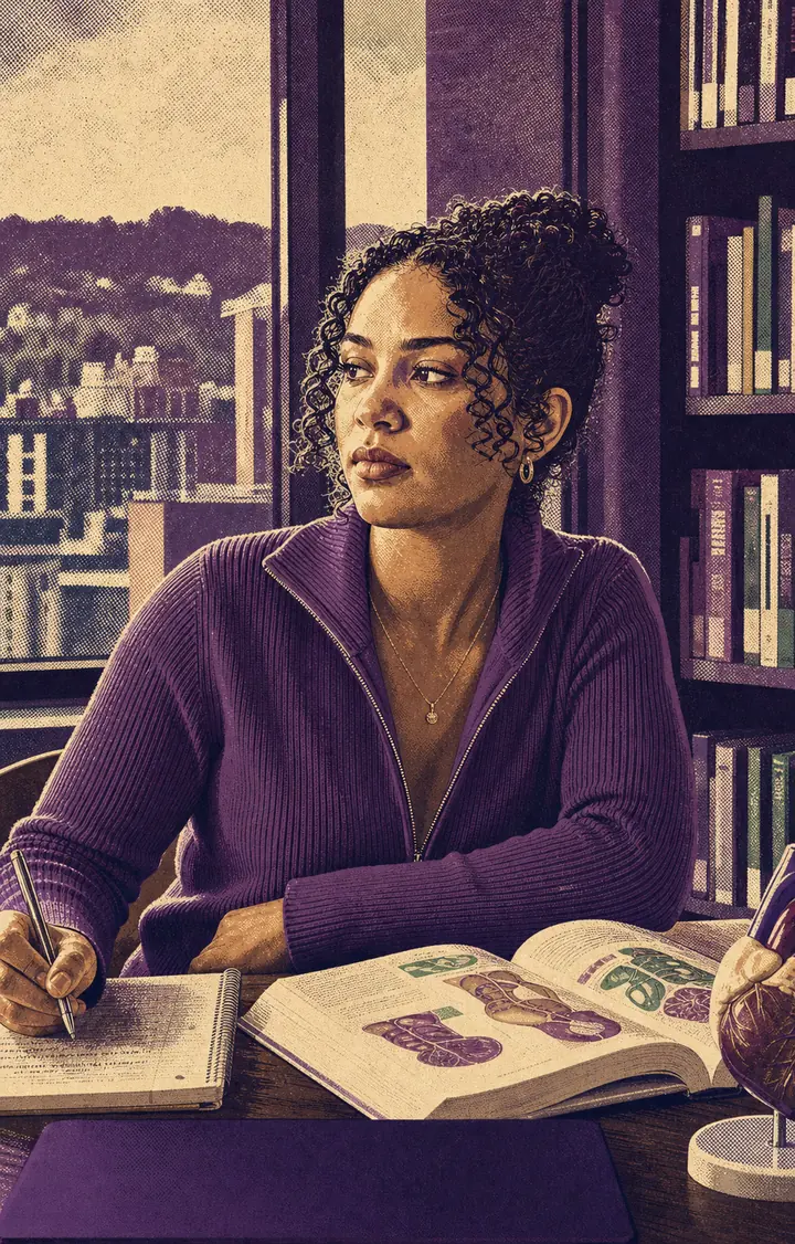An aspiring medical student studying in a Pittsburgh-area library
